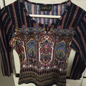 Lola P. Vibrant Patterned Women's Blouse